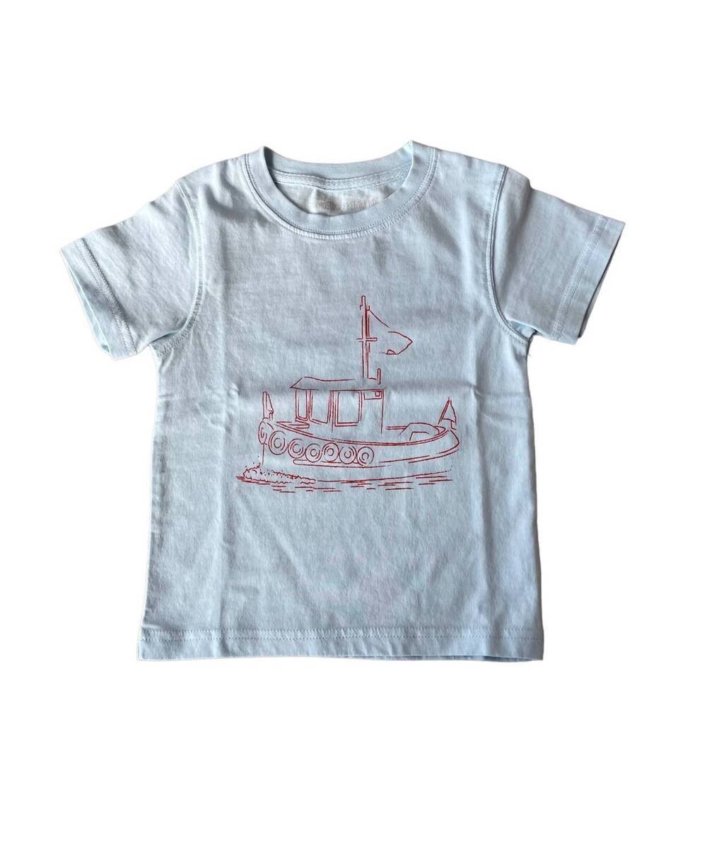 NEW MUSTARD & KETCHUP KIDS kids' short sleeve tugboat t-shirt in light blue